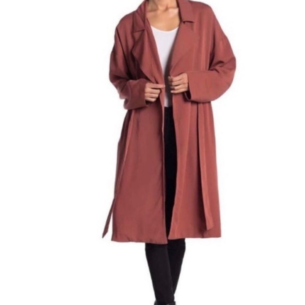ASTR The Label Tencel Blend Rust Mauve Midi Lightweight Trench Coat